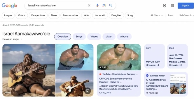 谷歌搜索展示AI生成图片替代了真实照片